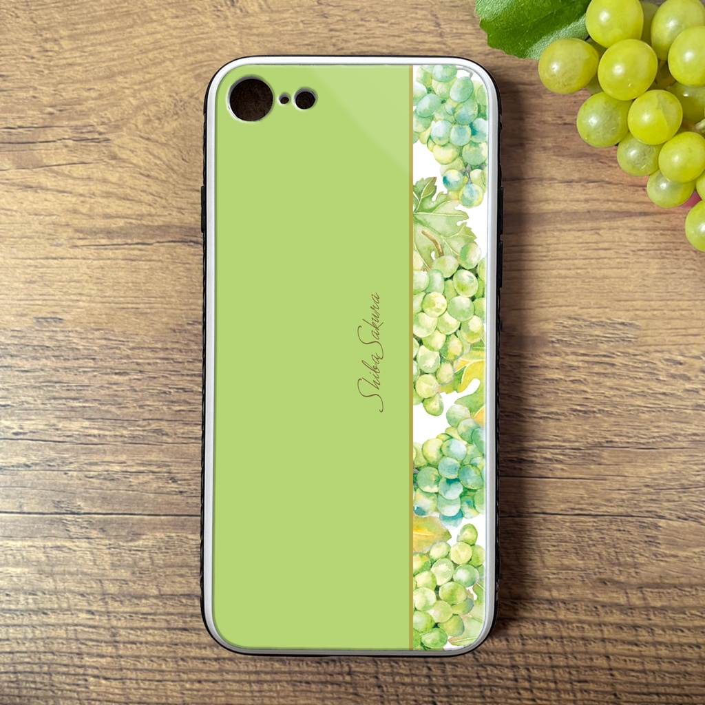 ぶどうのガラススマホケース(シャインマスカット) 強化ガラス iPhone17e Air iphone16 iphone15 ぶどう グレープ 秋 スマホケース iphone13 iphone14