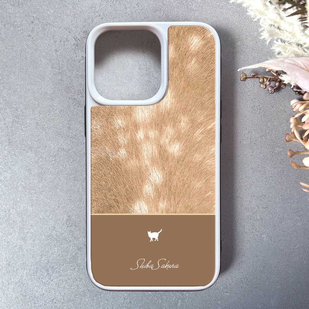 猫とバンビのスマホケース(モカ/強化ガラス) カバー 猫 鹿 バンビ柄 iphone17e iphone16 他