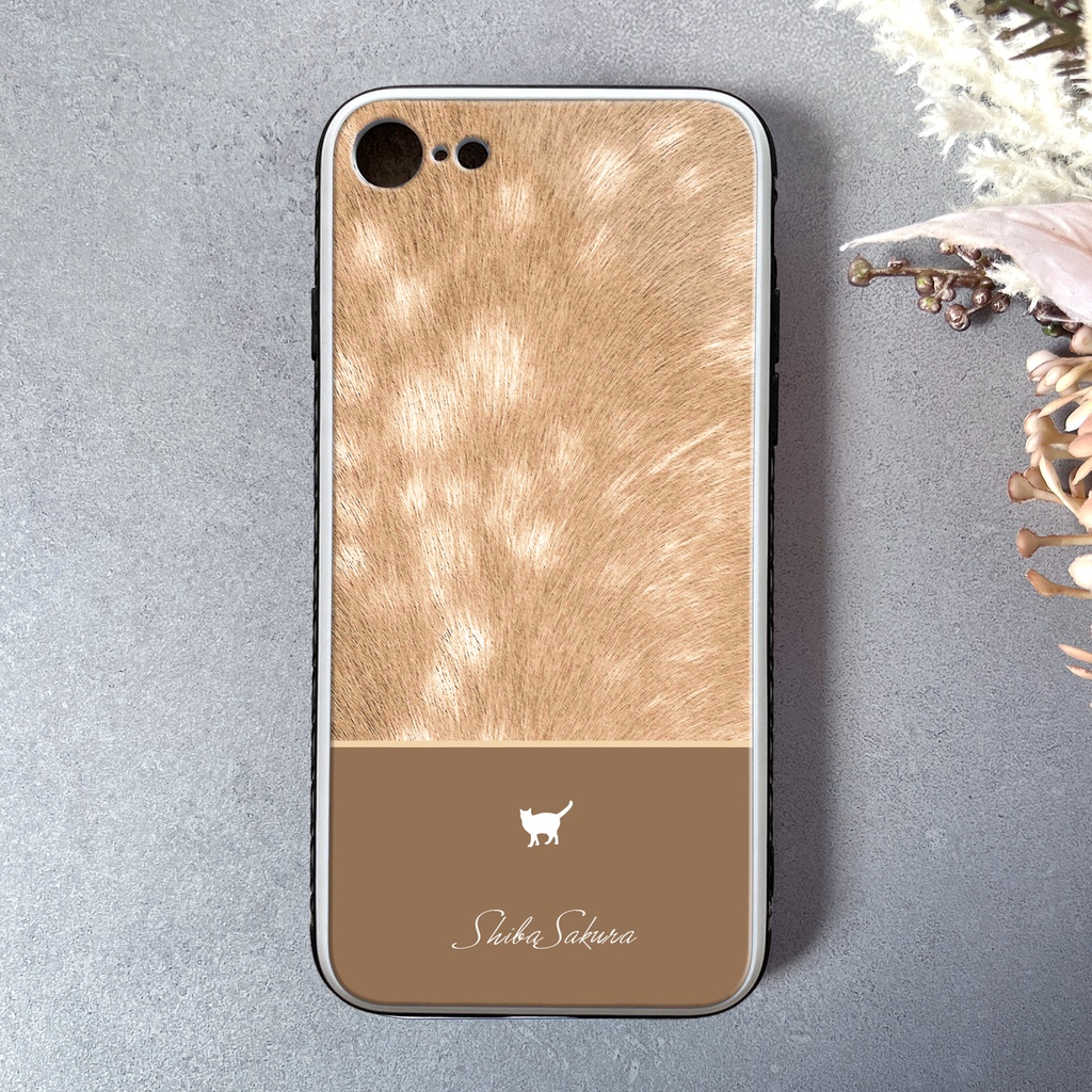 猫とバンビのスマホケース(モカ/強化ガラス) カバー 猫 鹿 バンビ柄 iphone17e iphone16 他