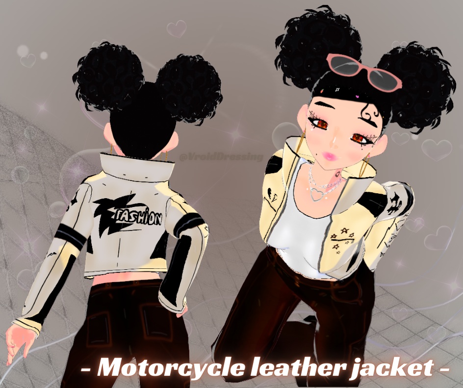 Vroid motorcycle leather cream jacket with white shirt