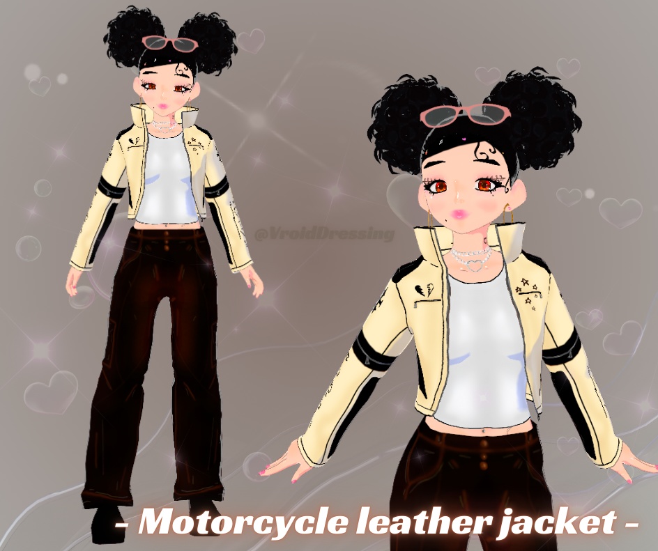 Vroid motorcycle leather cream jacket with white shirt