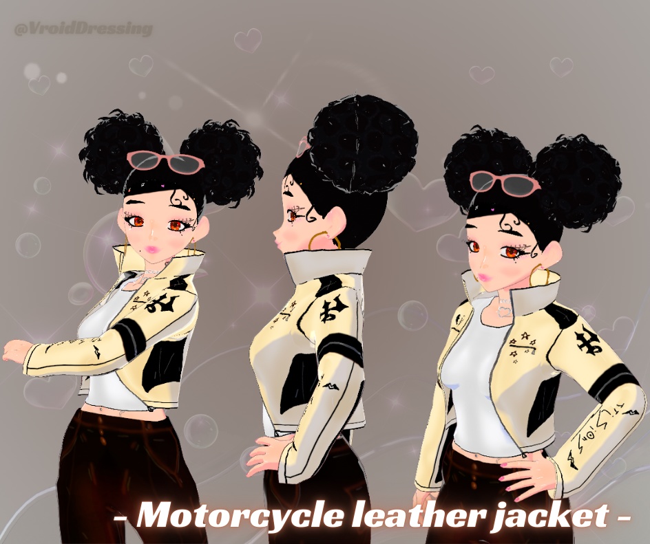 Vroid motorcycle leather cream jacket with white shirt