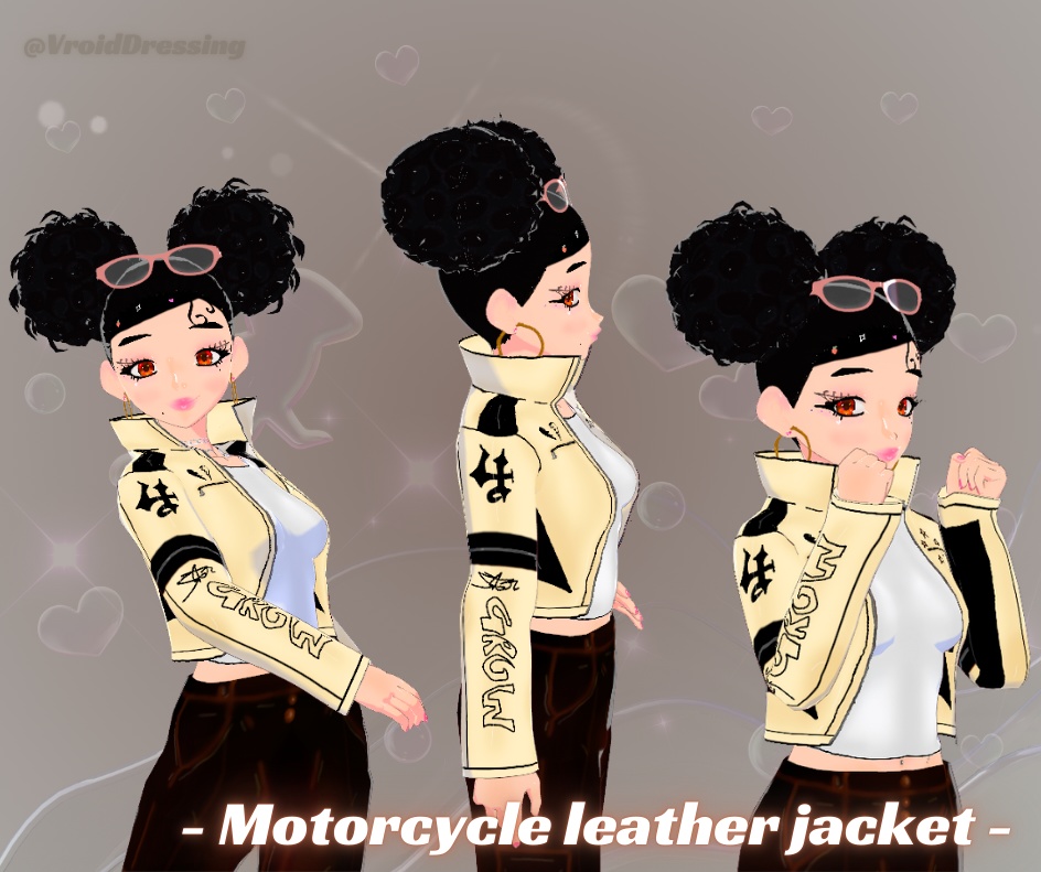 Vroid motorcycle leather cream jacket with white shirt