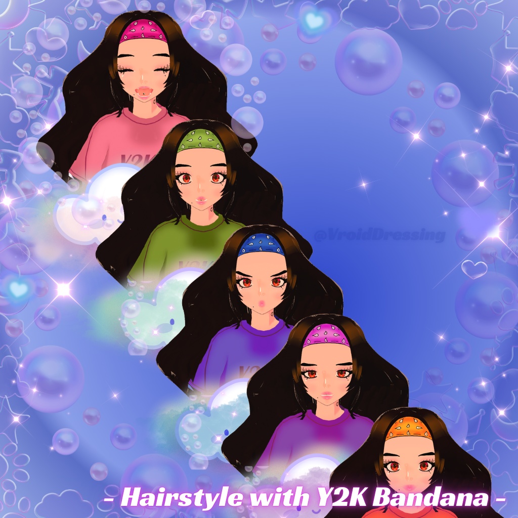 FREE Vroid Hairstyle with Y2K Bandana 5 colors