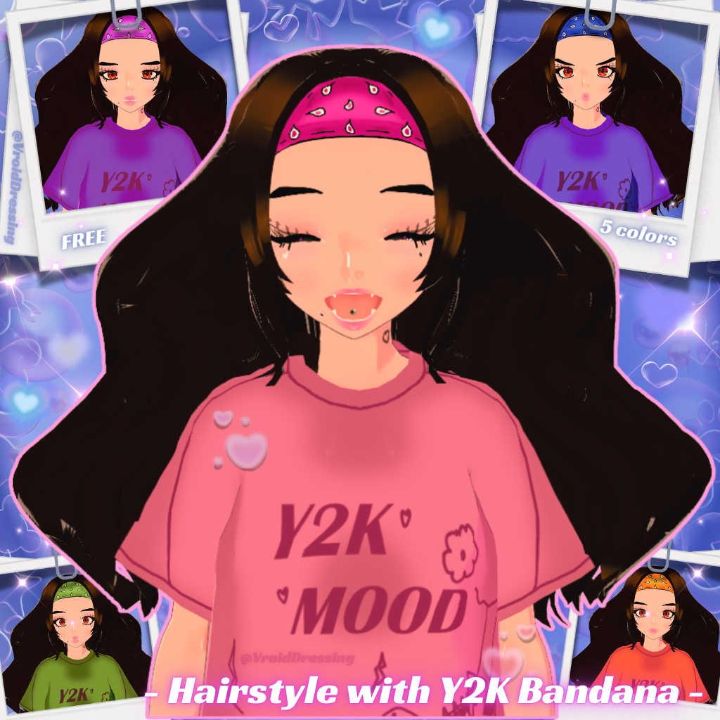 FREE Vroid Hairstyle with Y2K Bandana 5 colors
