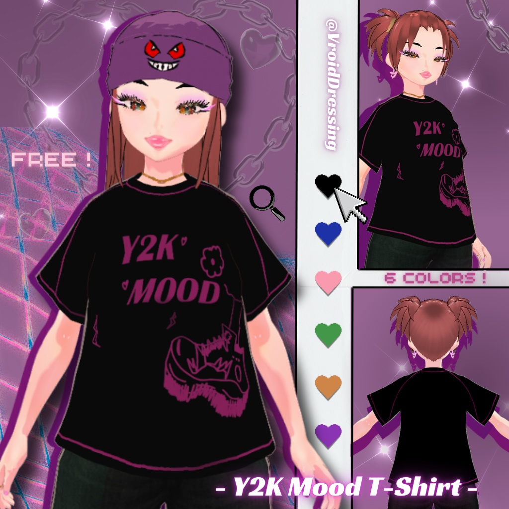 FREE Vroid Y2K mood T-shirt top in 6 colors