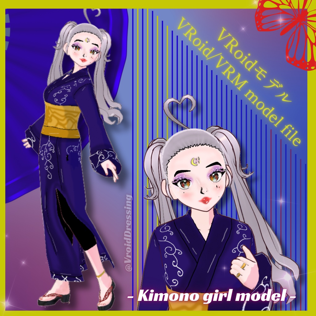 3D Vroid Kimono girl VRM model file VRoidモデル avatar