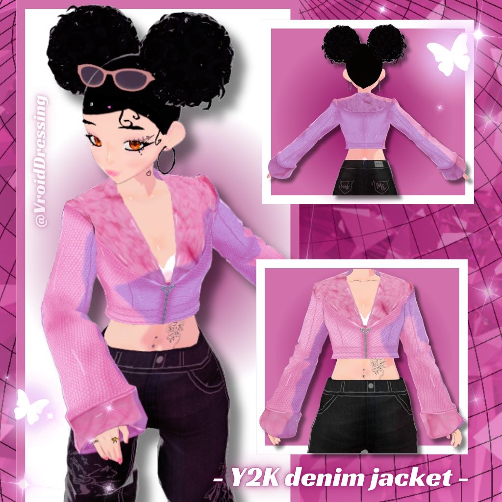 Vroid Y2K pink denim furr jacket