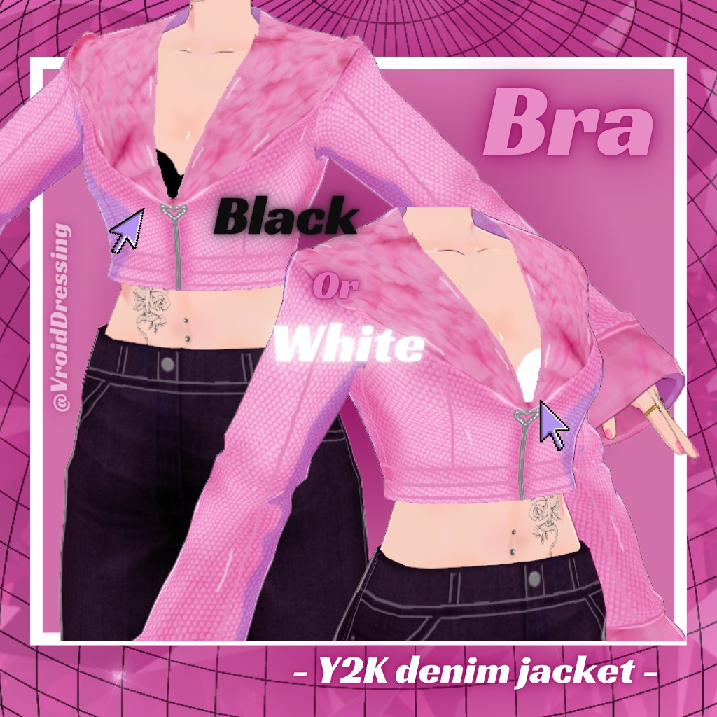 Vroid Y2K pink denim furr jacket