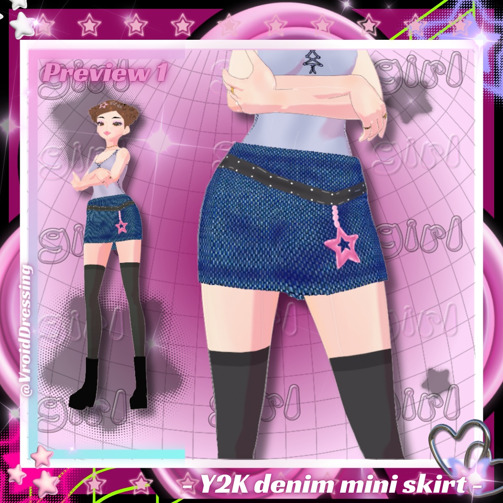 Vroid 3d Y2K denim short mini skirt