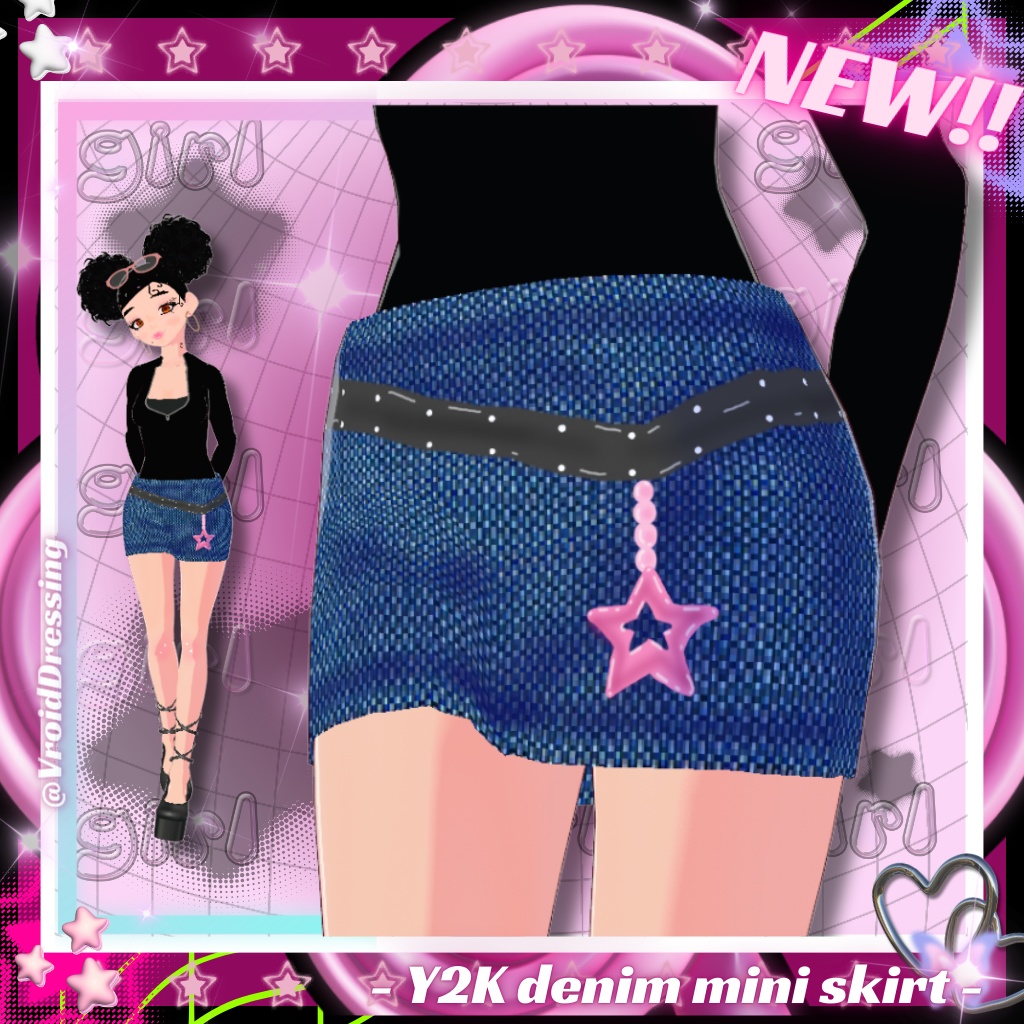 Vroid 3d Y2K denim short mini skirt