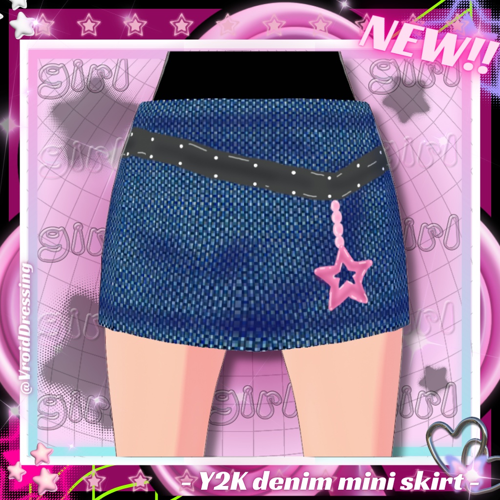 Vroid 3d Y2K denim short mini skirt