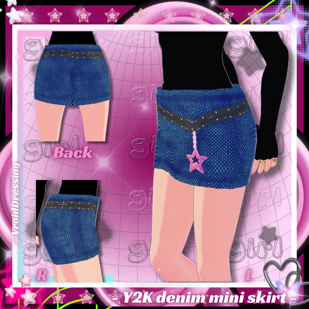 Vroid 3d Y2K denim short mini skirt
