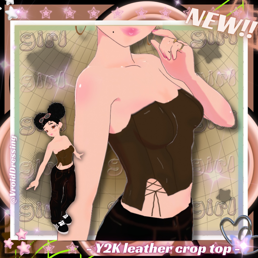 Vroid brown y2k leather crop top