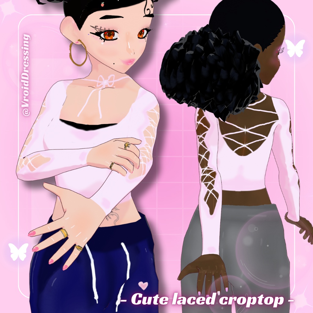 Y2K 3d Cute Vroid lace up croptop