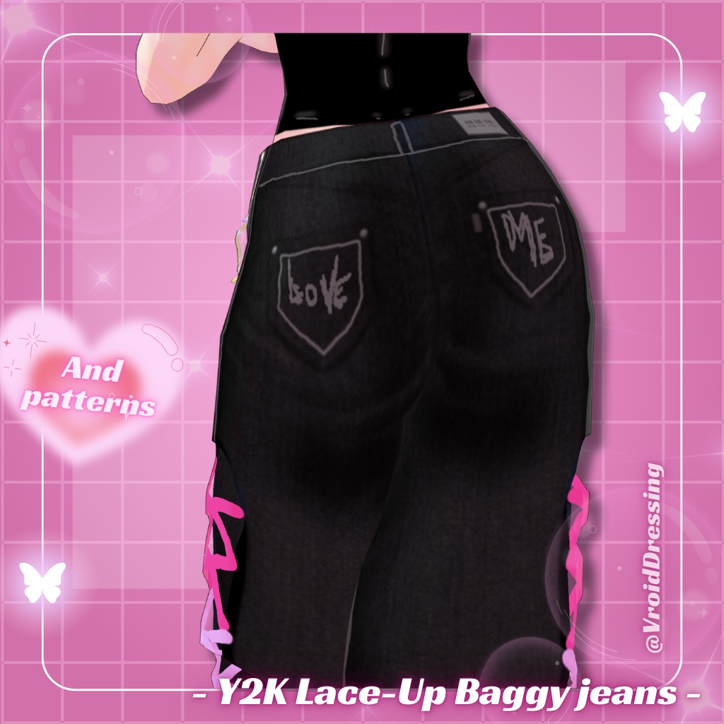 3d Vroid Y2K Lace Up Baggy jeans