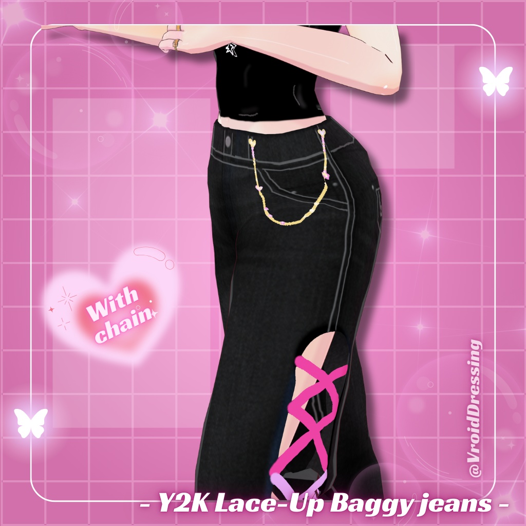 3d Vroid Y2K Lace Up Baggy jeans