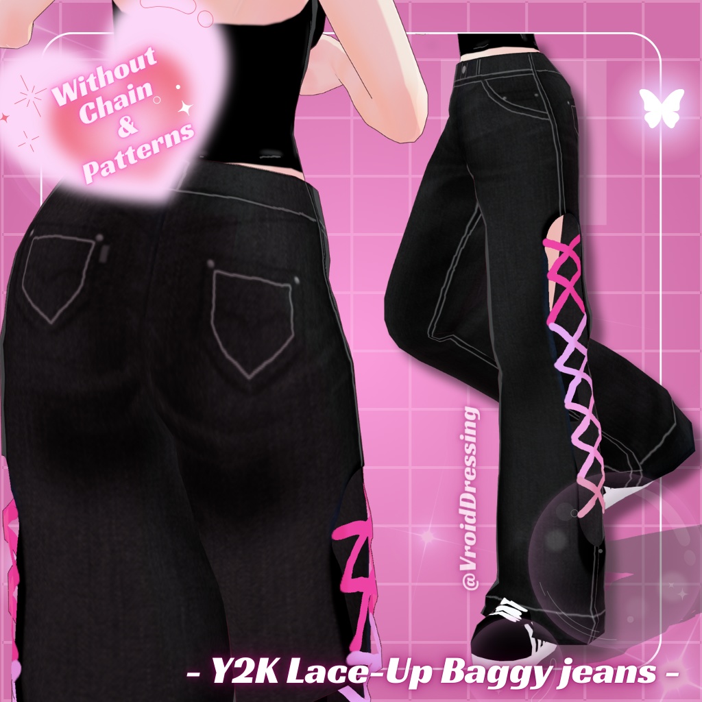 3d Vroid Y2K Lace Up Baggy jeans