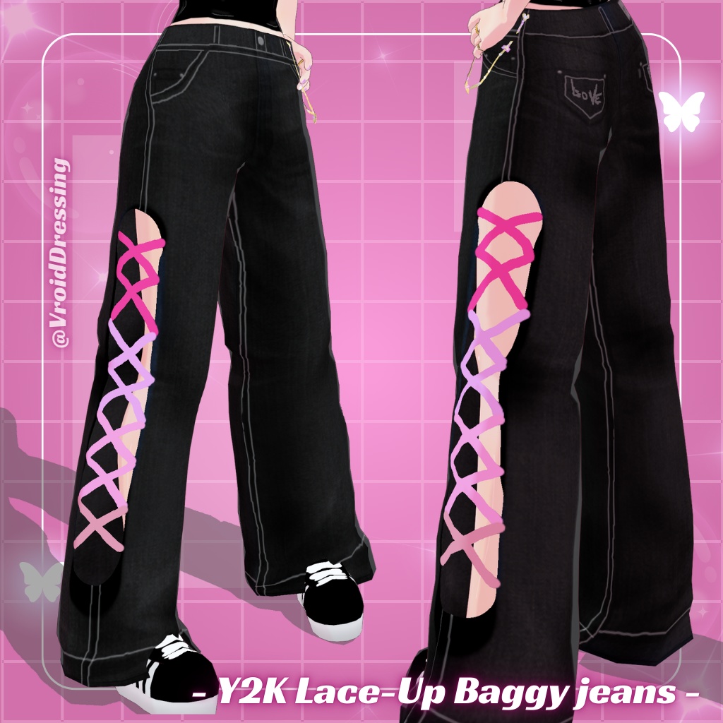 3d Vroid Y2K Lace Up Baggy jeans