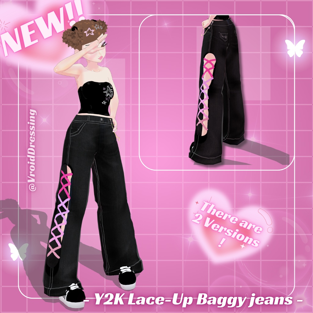 3d Vroid Y2K Lace Up Baggy jeans