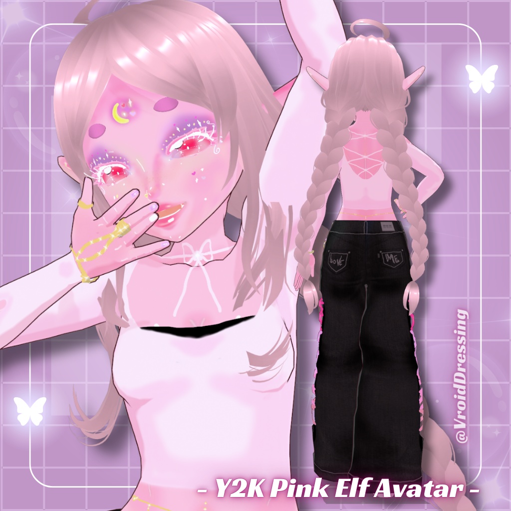 3D Vroid Y2K Vroid Pink Elf Avatar