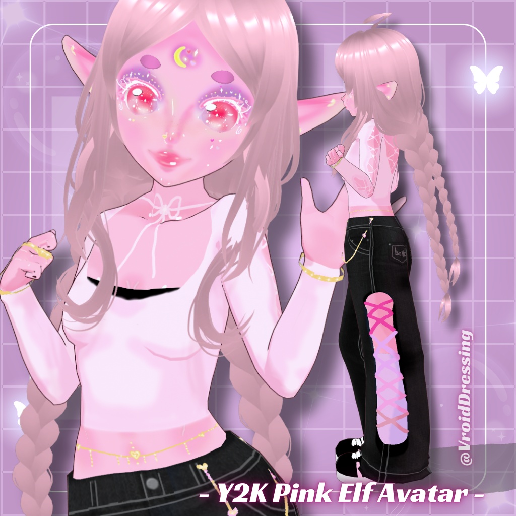 3D Vroid Y2K Vroid Pink Elf Avatar