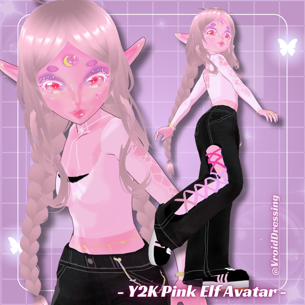 3D Vroid Y2K Vroid Pink Elf Avatar