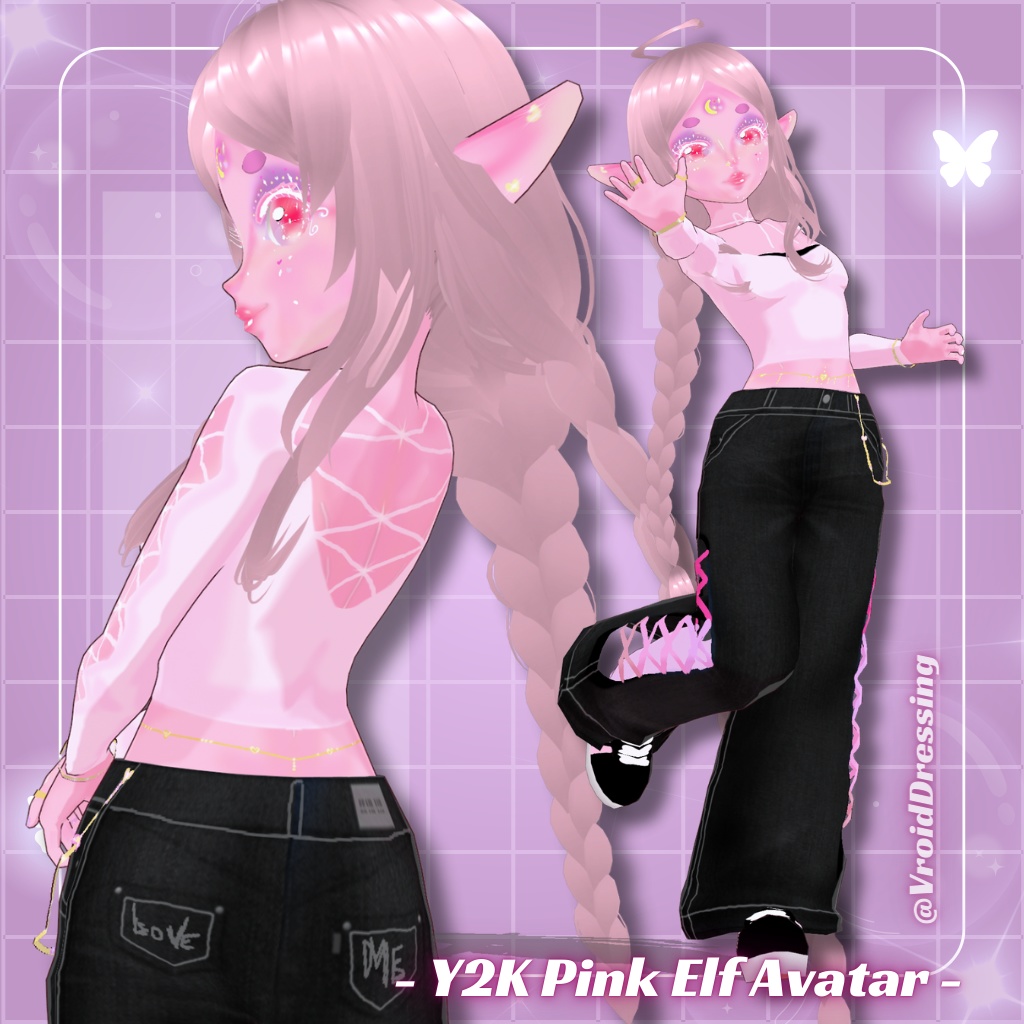 3D Vroid Y2K Vroid Pink Elf Avatar