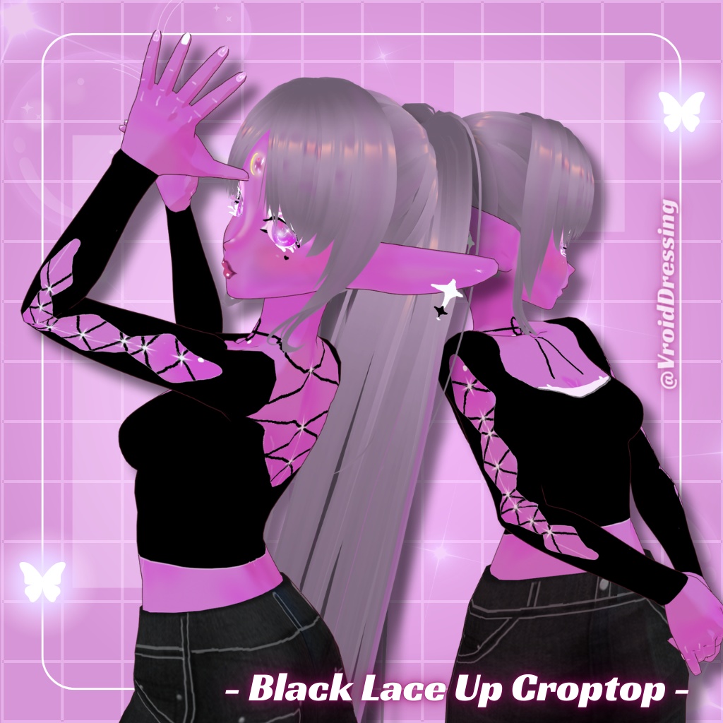 Y2K 3d Black Vroid lace up croptop