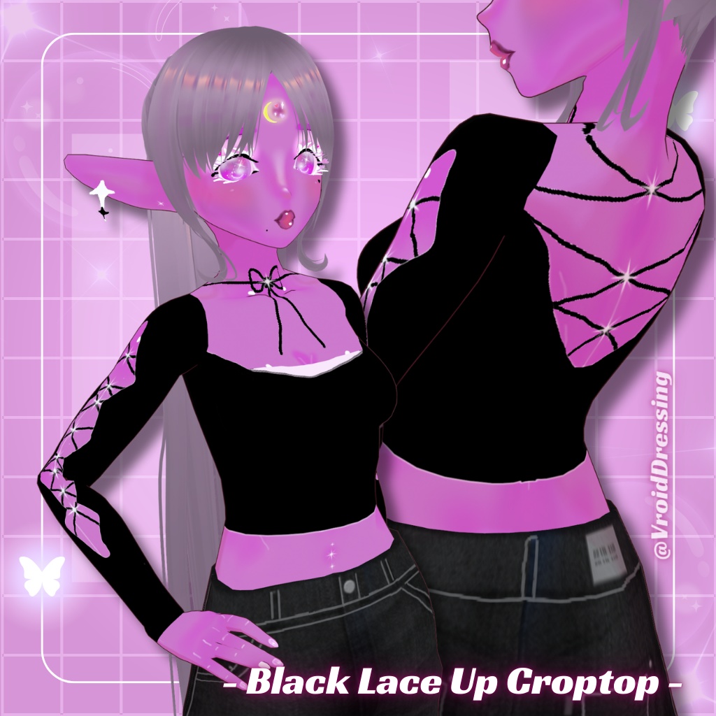 Y2K 3d Black Vroid lace up croptop