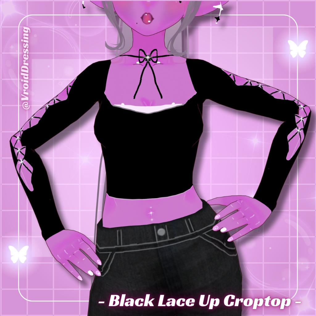 Y2K 3d Black Vroid lace up croptop