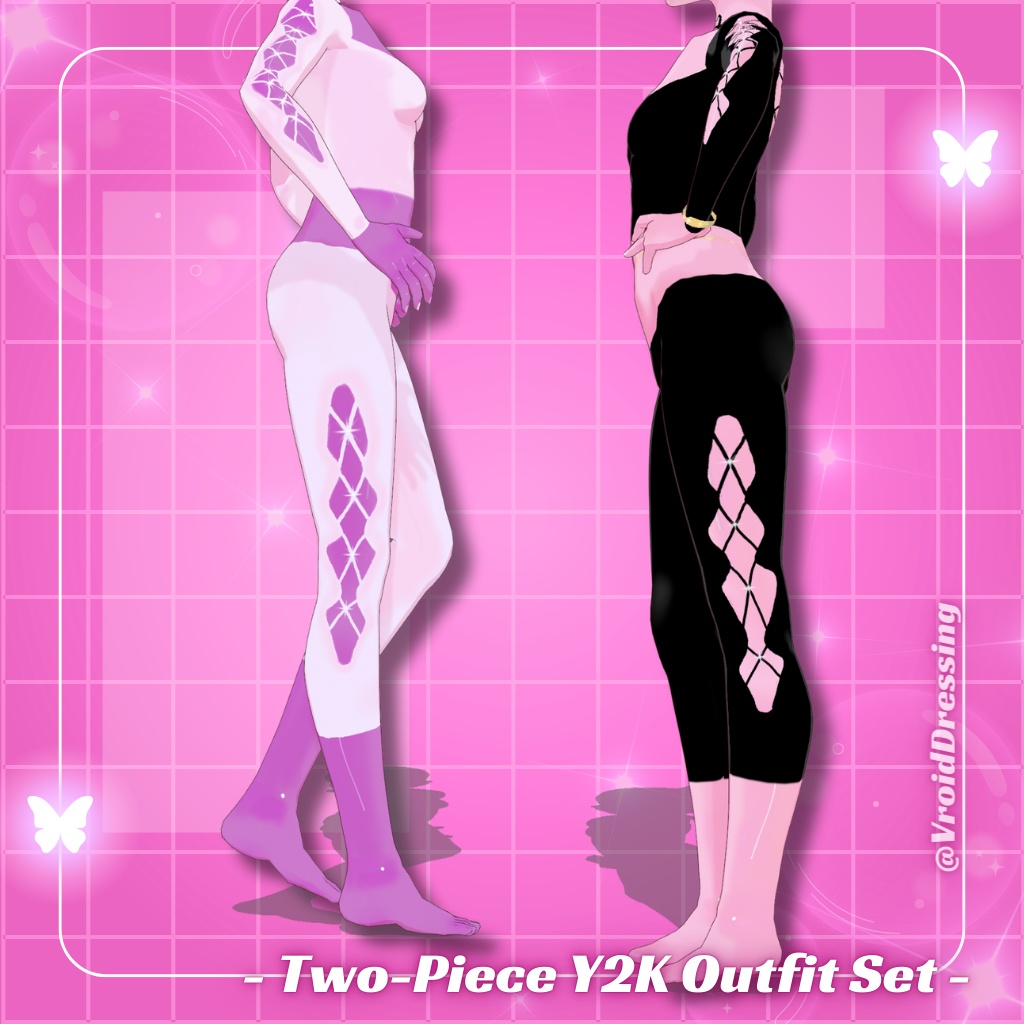 3D Vroid Two-Piece Y2K Laced Outfit Set