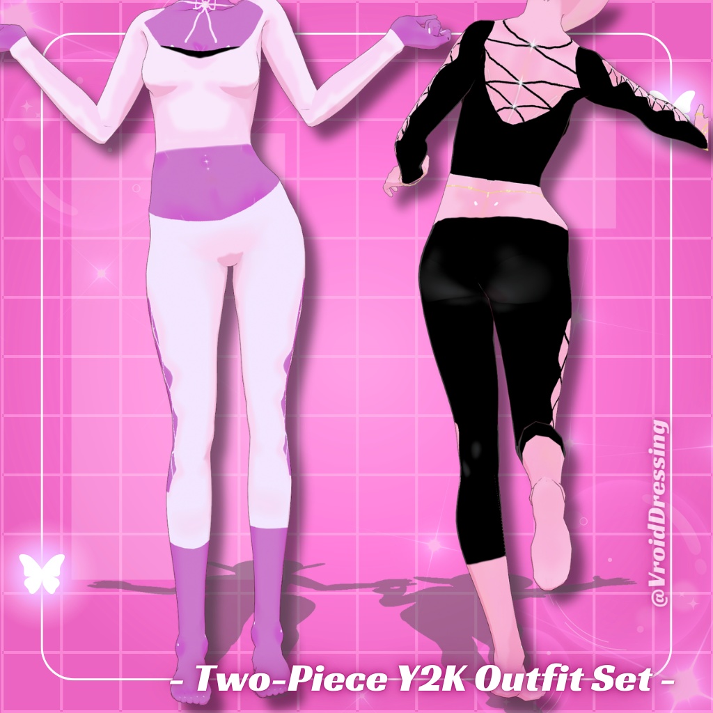 3D Vroid Two-Piece Y2K Laced Outfit Set
