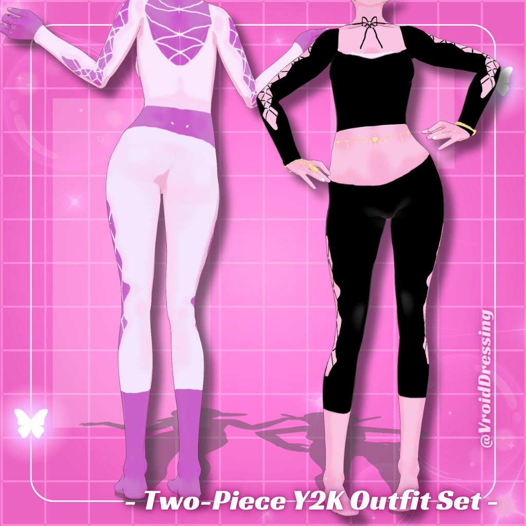 3D Vroid Two-Piece Y2K Laced Outfit Set