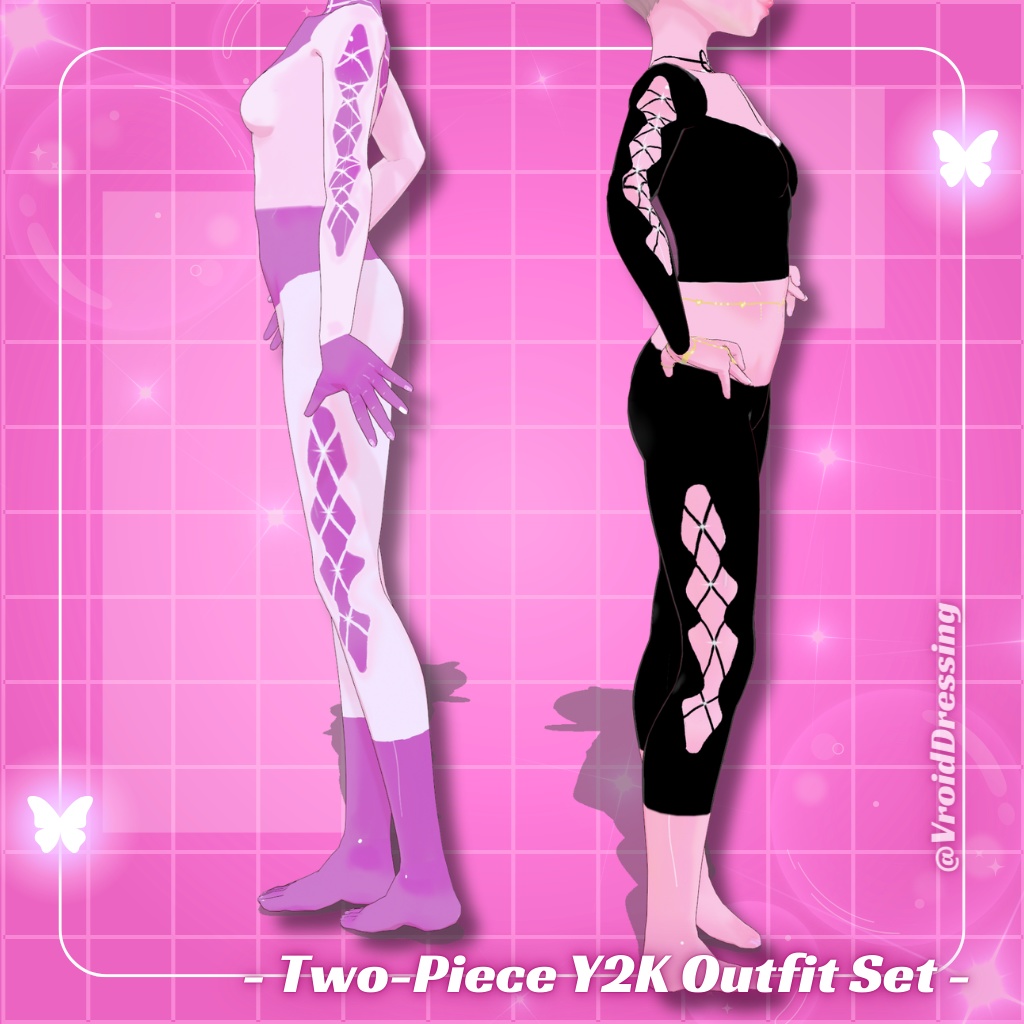 3D Vroid Two-Piece Y2K Laced Outfit Set
