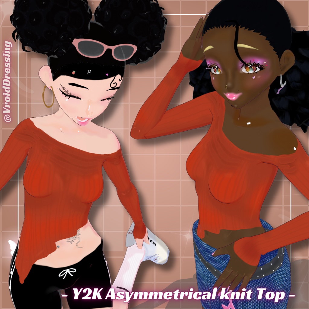 FREE Vroid Y2K Asymmetrical Off-Shoulder Knit Top
