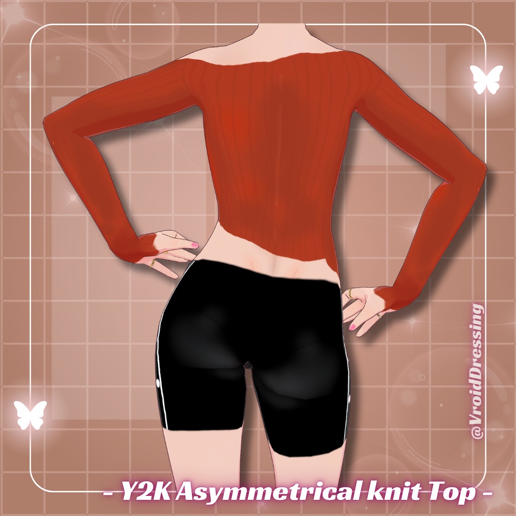 FREE Vroid Y2K Asymmetrical Off-Shoulder Knit Top