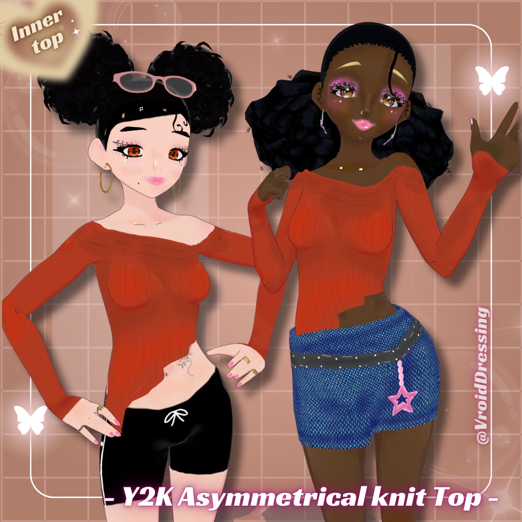 FREE Vroid Y2K Asymmetrical Off-Shoulder Knit Top