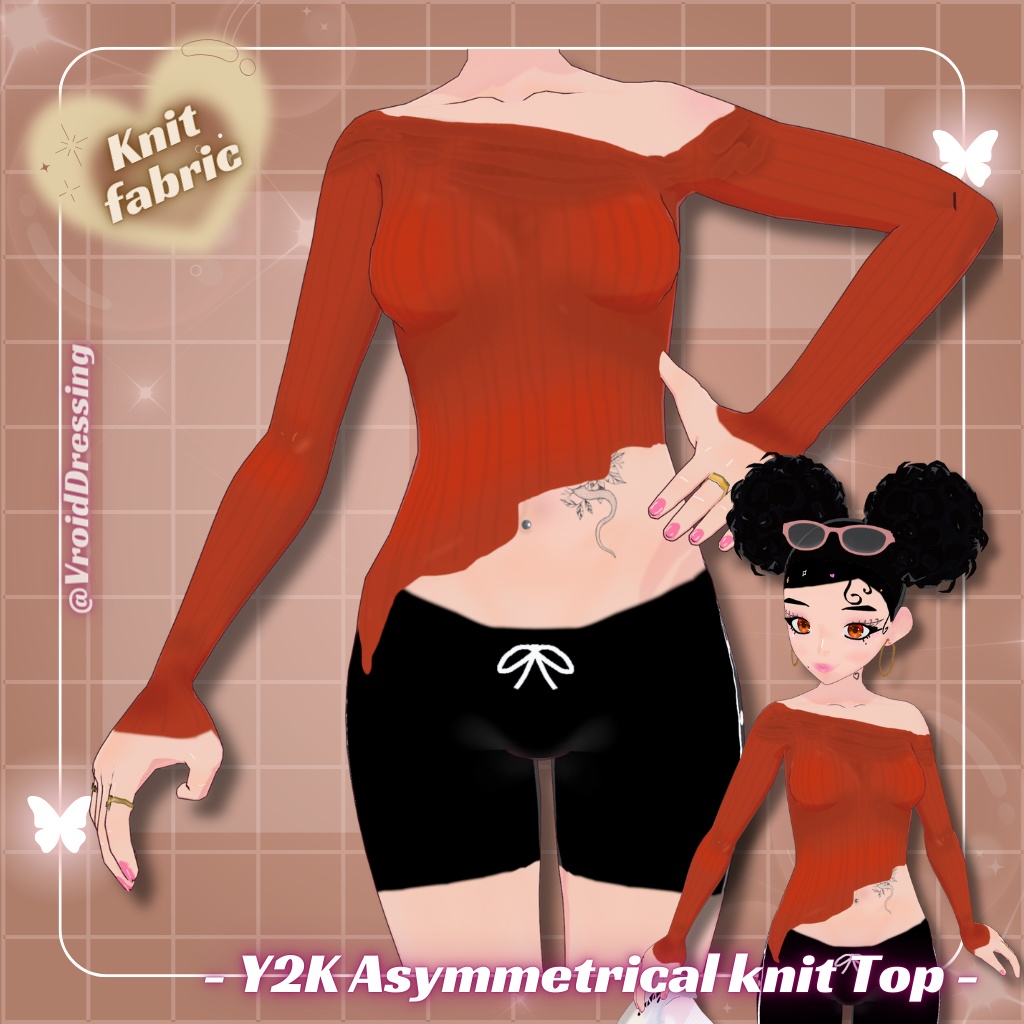 FREE Vroid Y2K Asymmetrical Off-Shoulder Knit Top