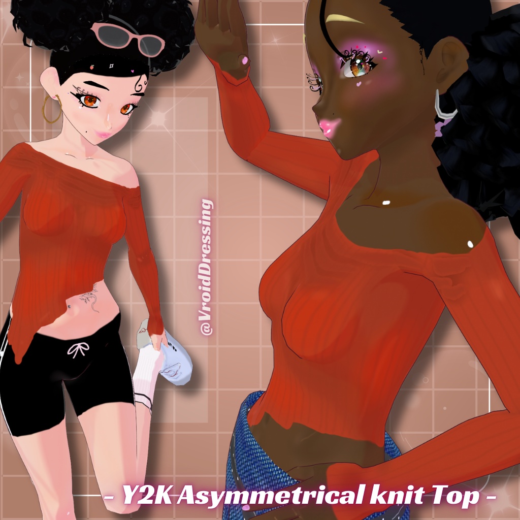 FREE Vroid Y2K Asymmetrical Off-Shoulder Knit Top