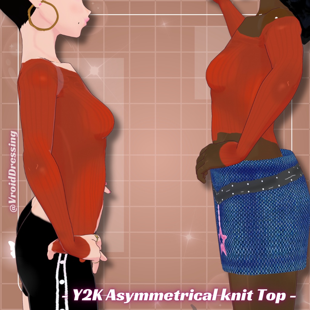 FREE Vroid Y2K Asymmetrical Off-Shoulder Knit Top