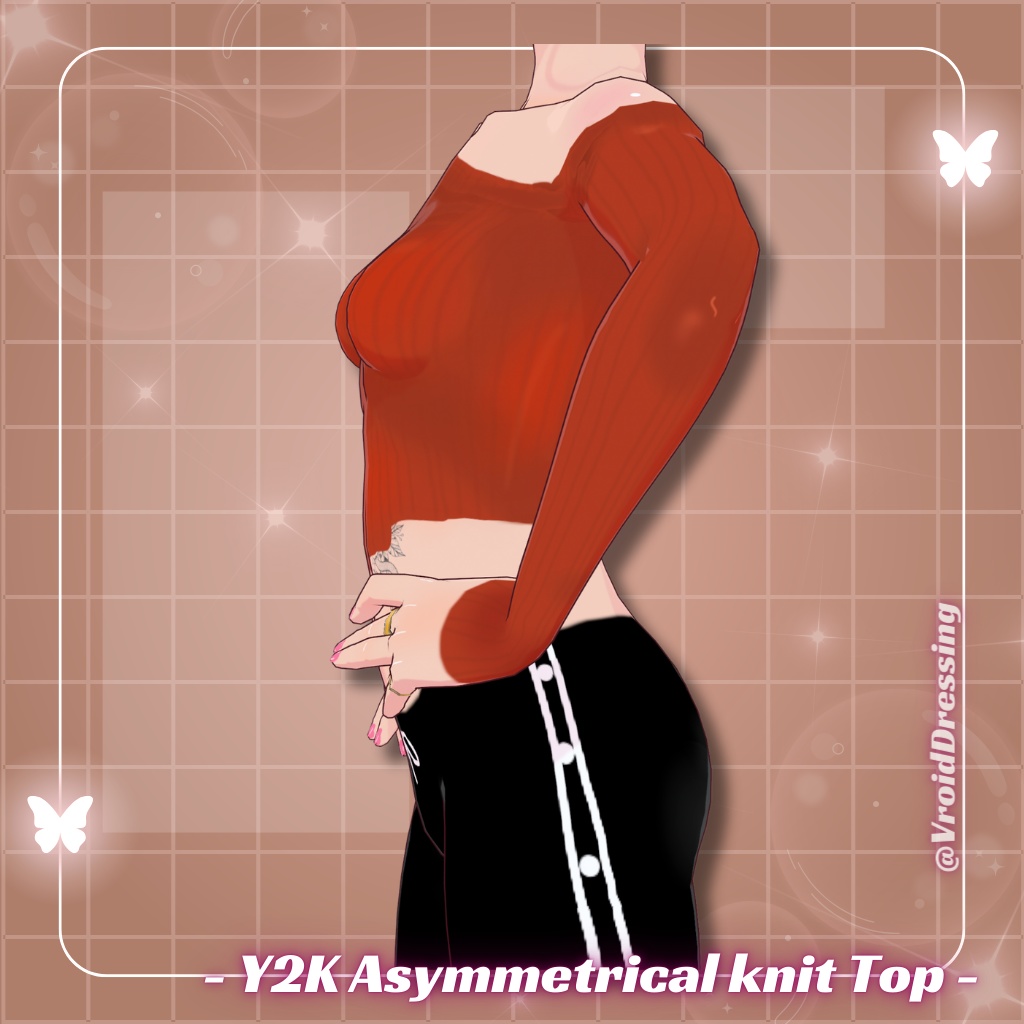 FREE Vroid Y2K Asymmetrical Off-Shoulder Knit Top