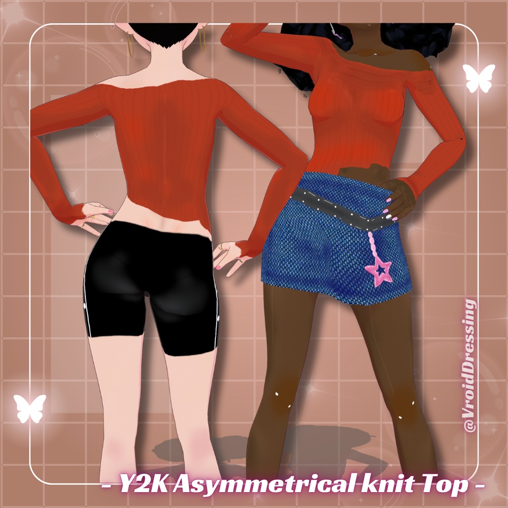 FREE Vroid Y2K Asymmetrical Off-Shoulder Knit Top