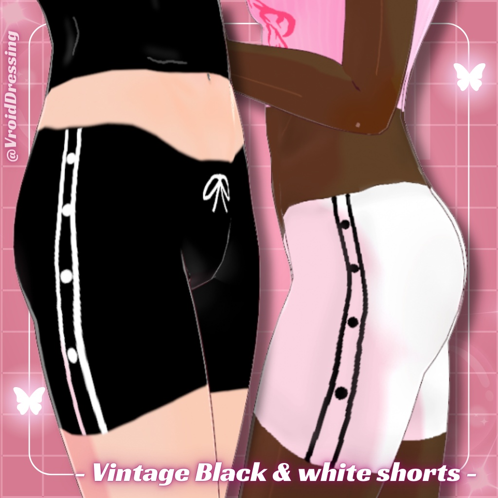 FREE 3D Vroid vintage black and white shorts