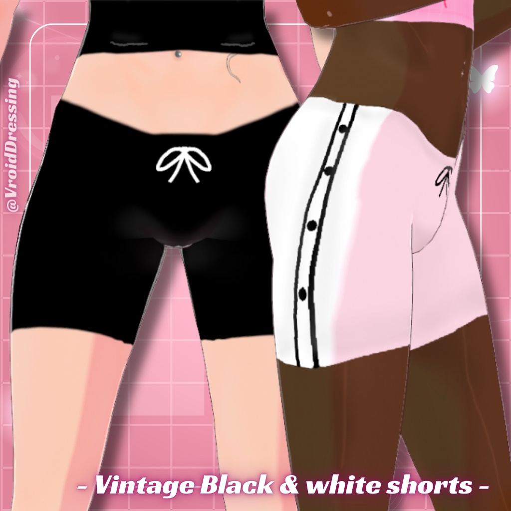 FREE 3D Vroid vintage black and white shorts