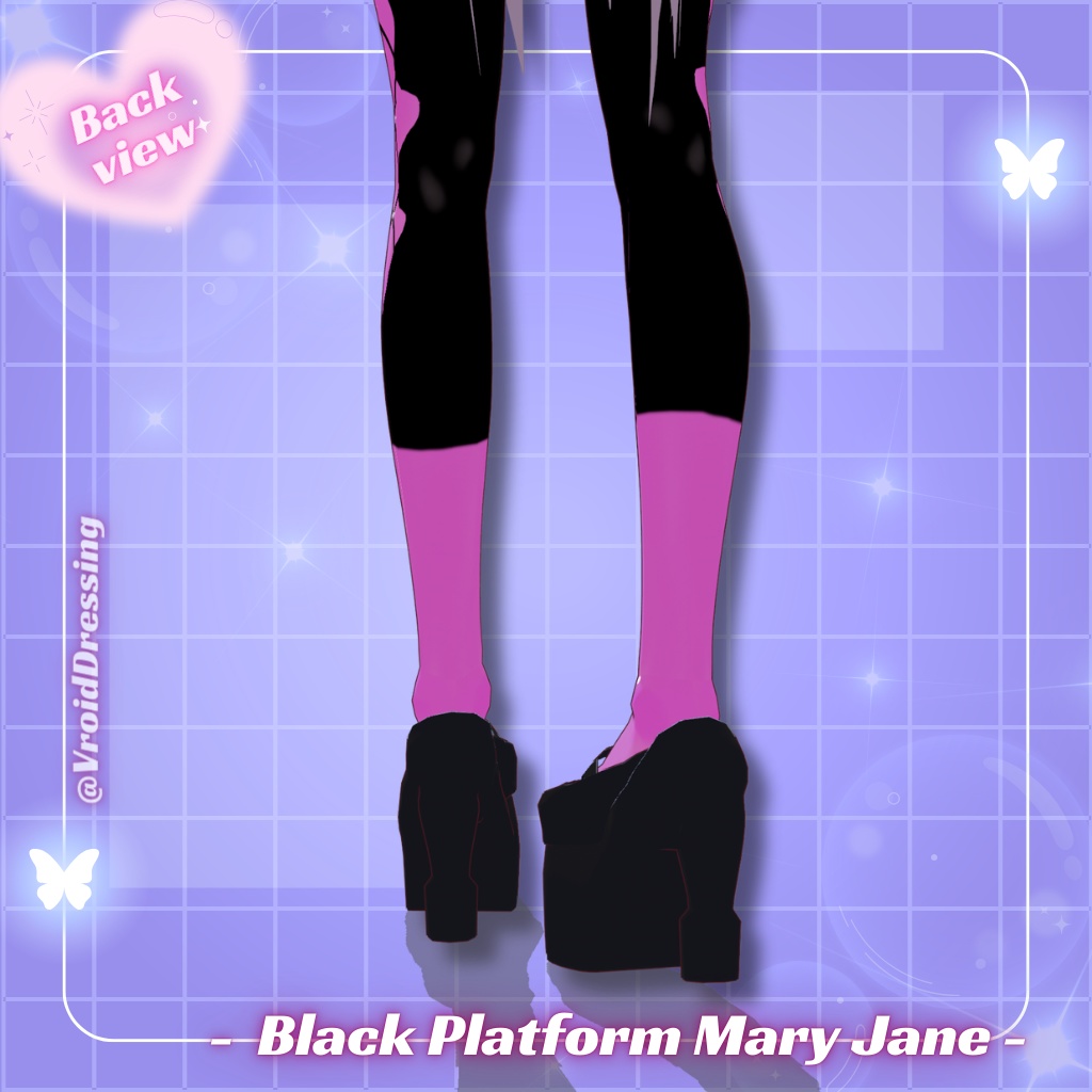 3D Vroid Black Platform Mary Jane Heels shoes