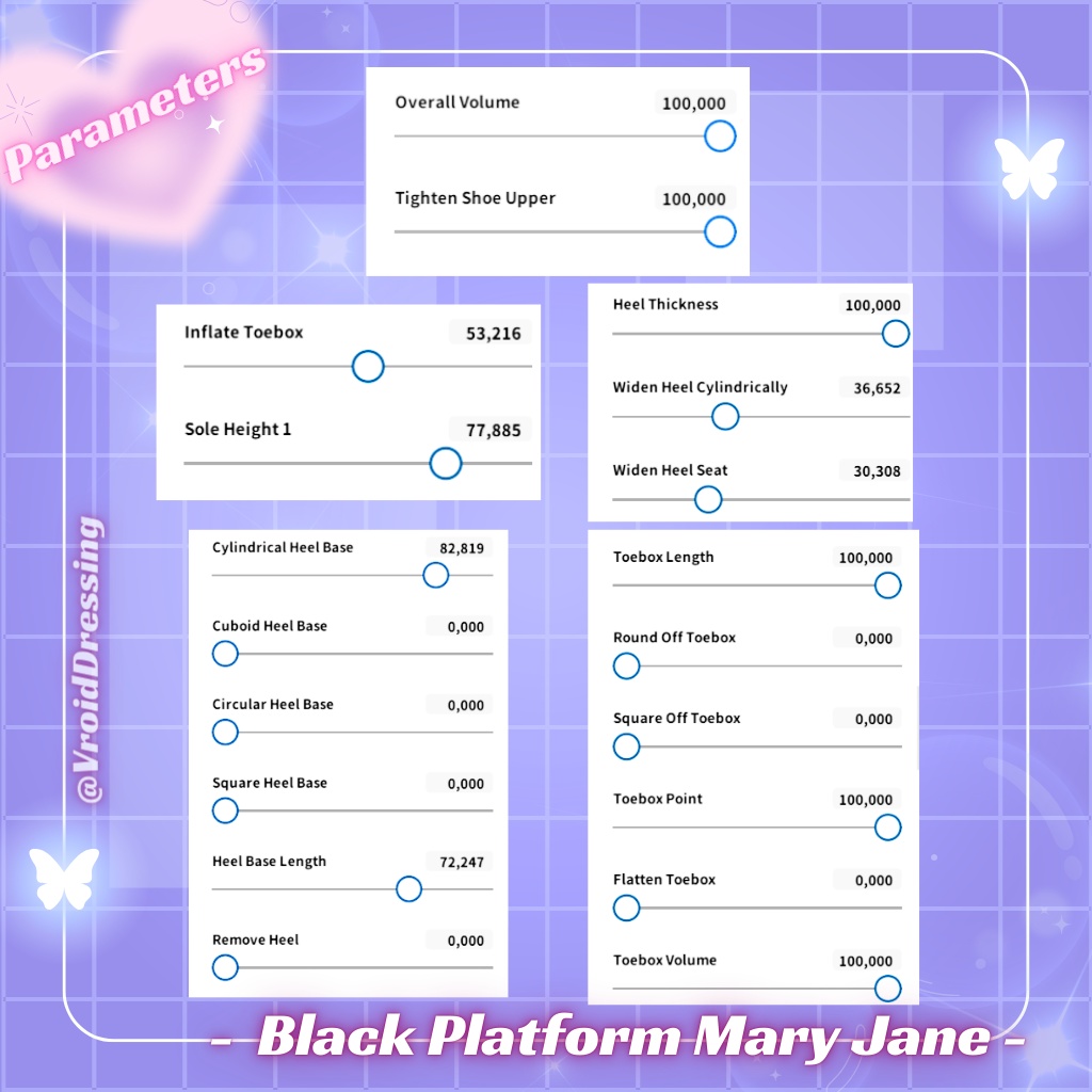 3D Vroid Black Platform Mary Jane Heels shoes