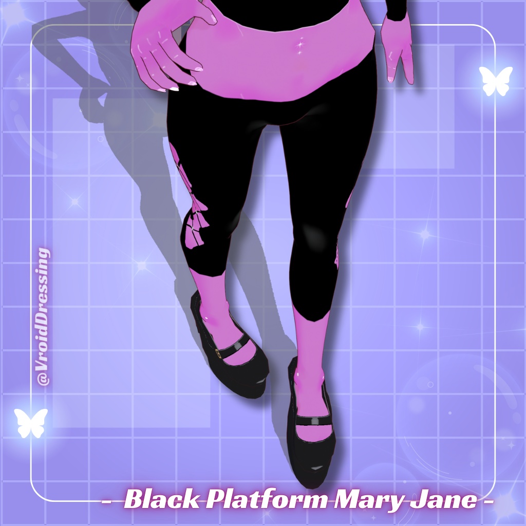 3D Vroid Black Platform Mary Jane Heels shoes