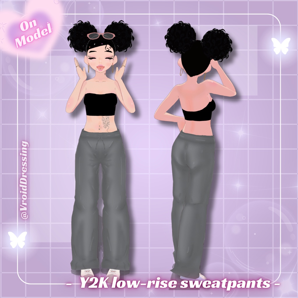 3D vroid Y2K grey low-rise sweatpants