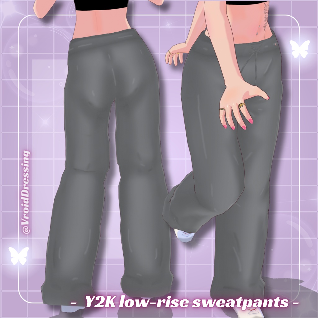 3D vroid Y2K grey low-rise sweatpants